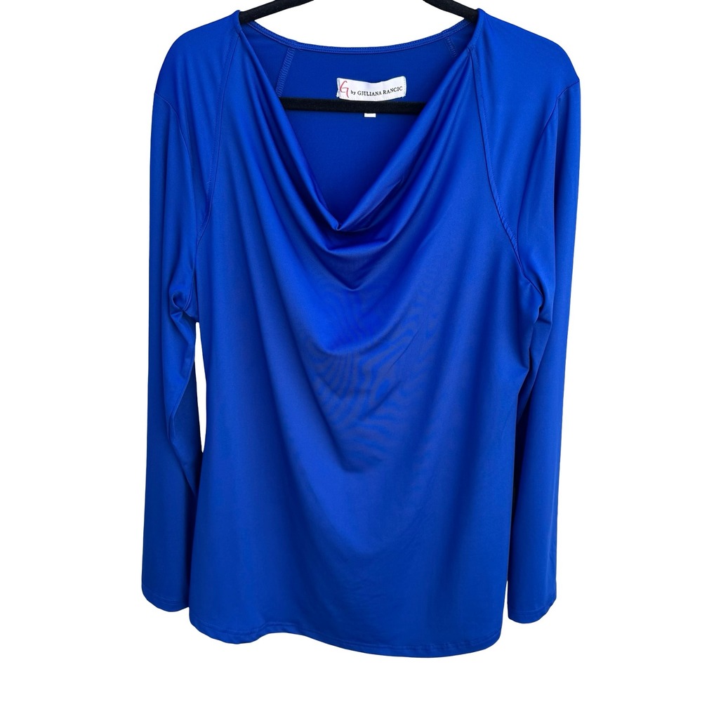 G by Giuliana Rancic Minimalist Layering Royal Blue Drape Cowl Neck Blouse L